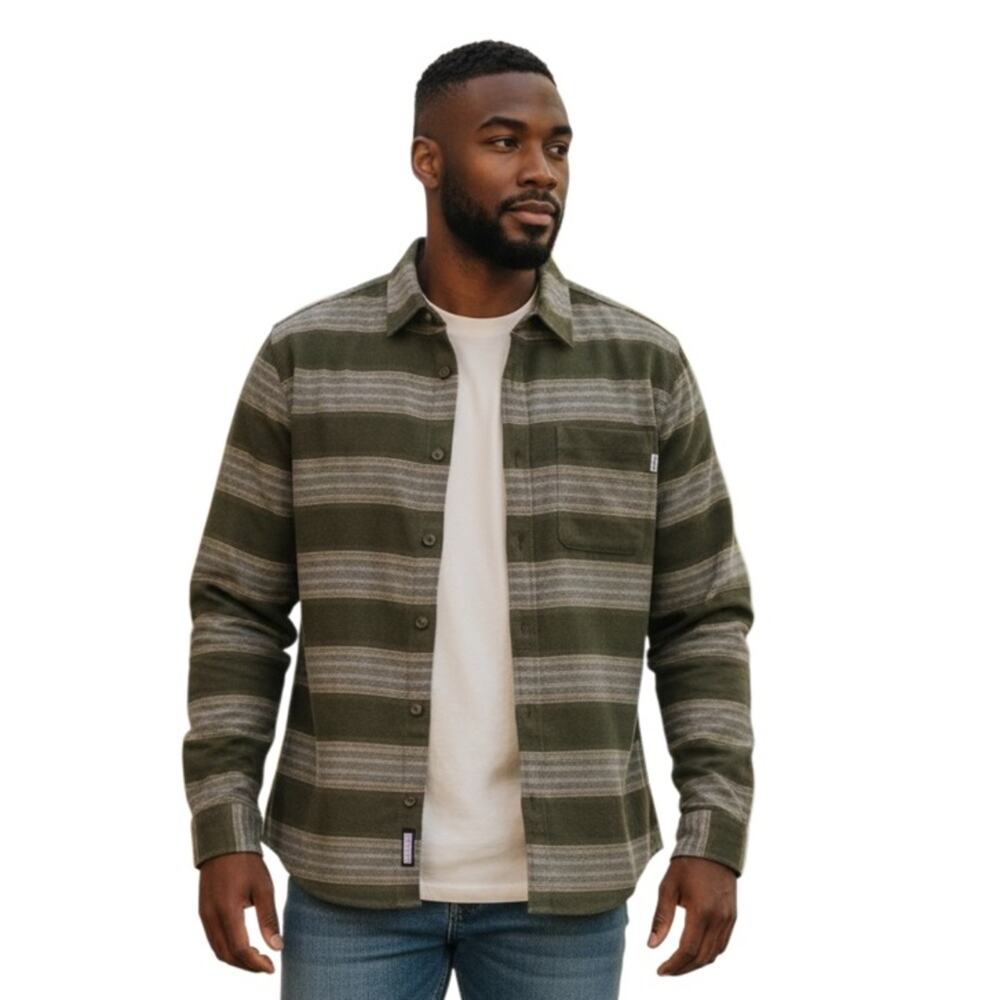 Hurley Portland Organic Flannel Malverde Green Long Sleeve Casual Shirt Size L
